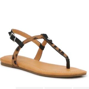 UGG® Madeena Mixed Animal Print Calf Hair Thong Sandals - size 8.5